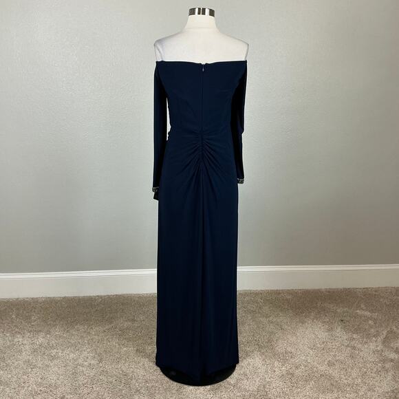Adrianna Papell Women's Formal Dress Size 10 Blue Off the Shoulder Long Gown - Picture 6 of 14